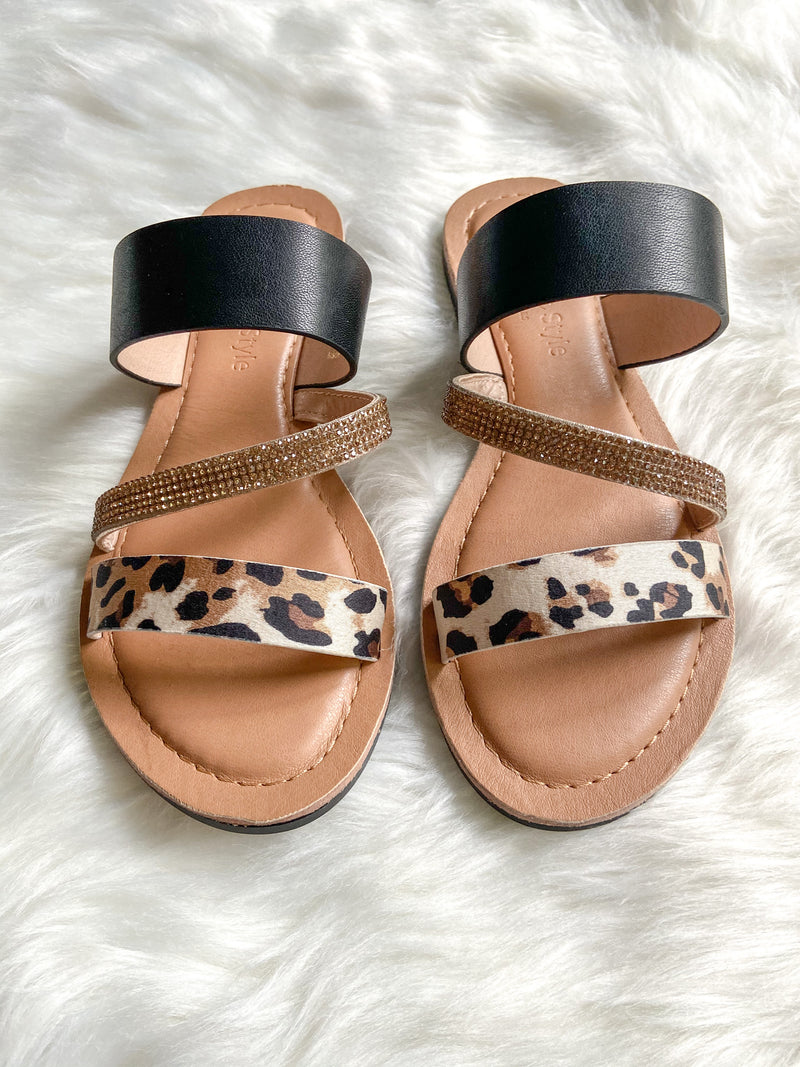 Safari Leopard Rhinestone Sandals