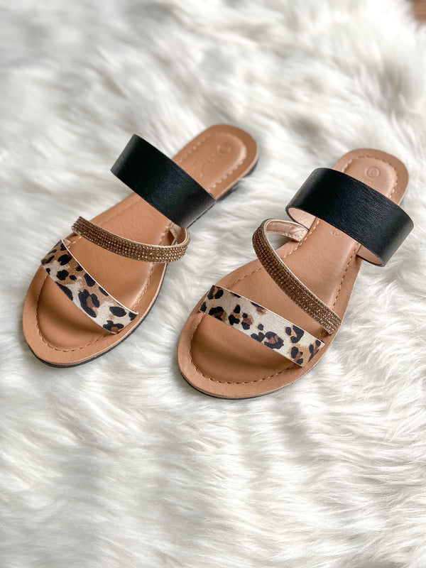 Safari Leopard Rhinestone Sandals